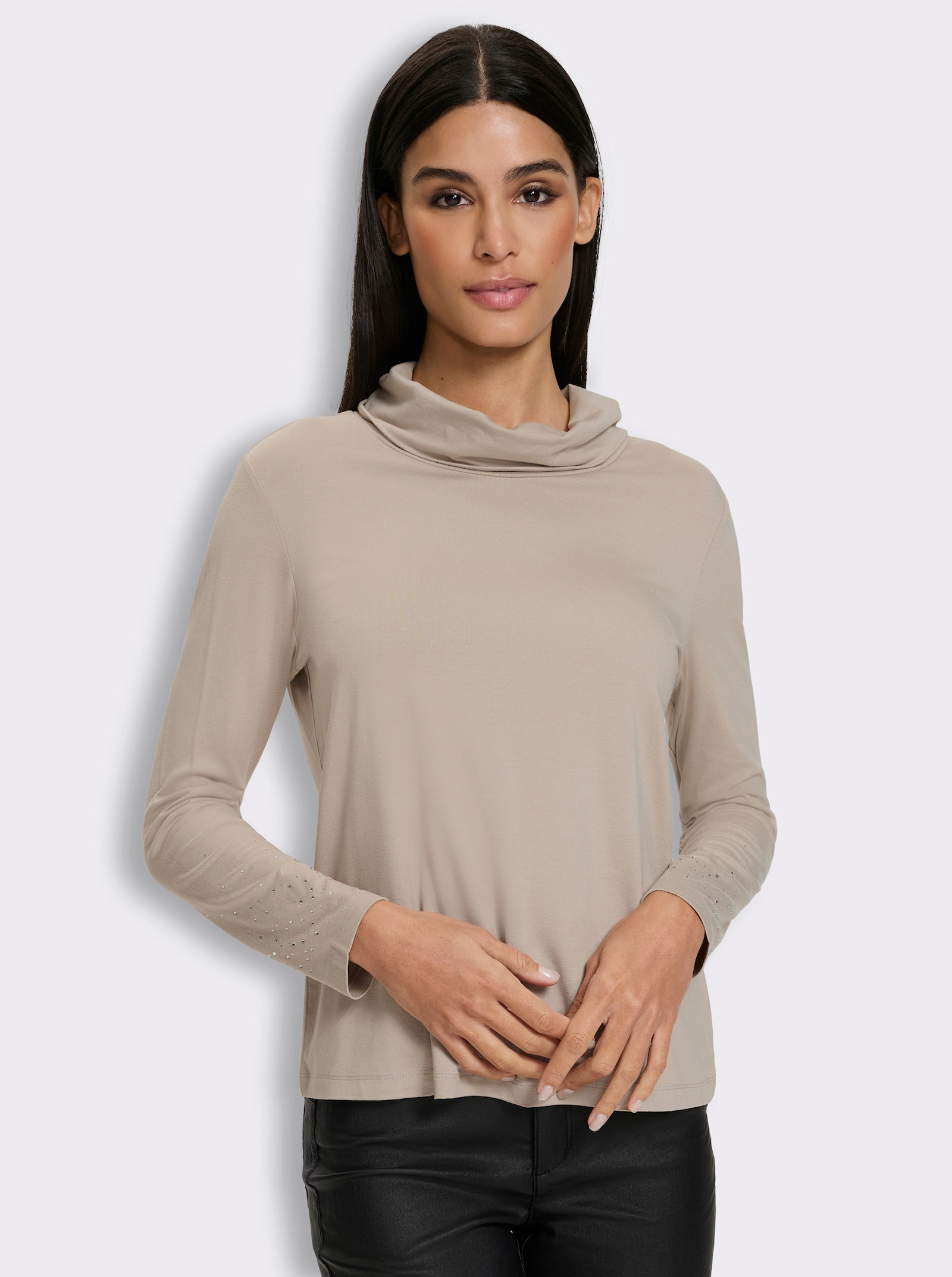 heine Rollkragenshirt mit Glitzersteinchen - sesam