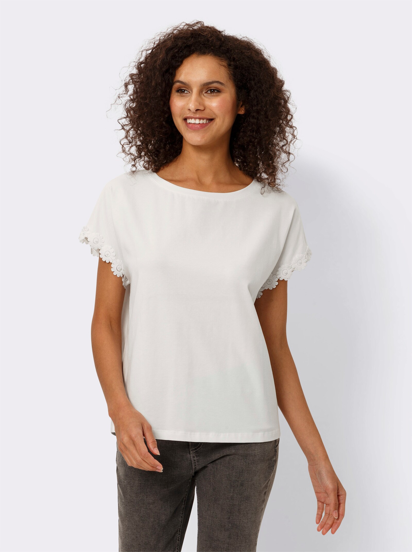 heine Rundhalsshirt mit Zierperlen - ecru