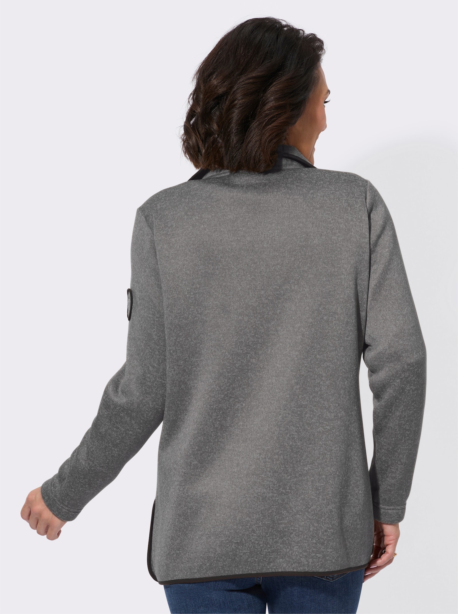 Fleecová bunda s vysokými bočními rozparky - šedá-melír