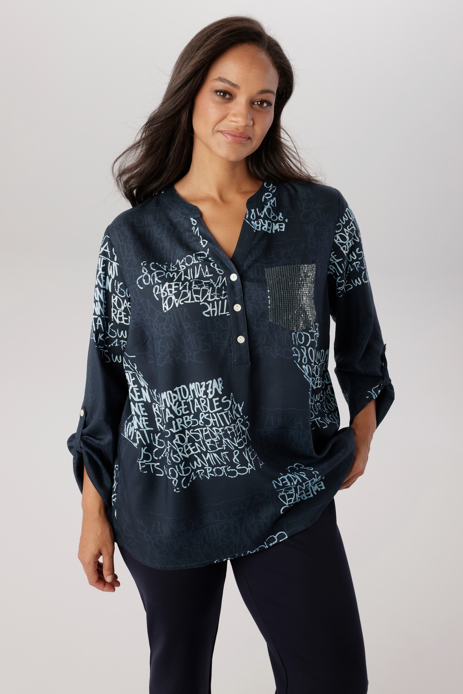 Aniston PLUS Schlupfbluse - marine-hellblau-wollweiß