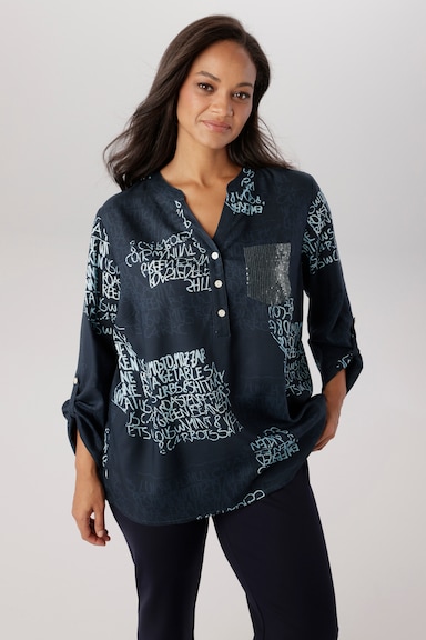 Aniston PLUS Schlupfbluse - marine-hellblau-wollweiß