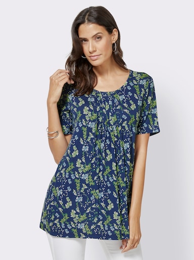 Tunikashirt mit Faltenpartie vorne - marine-bedruckt