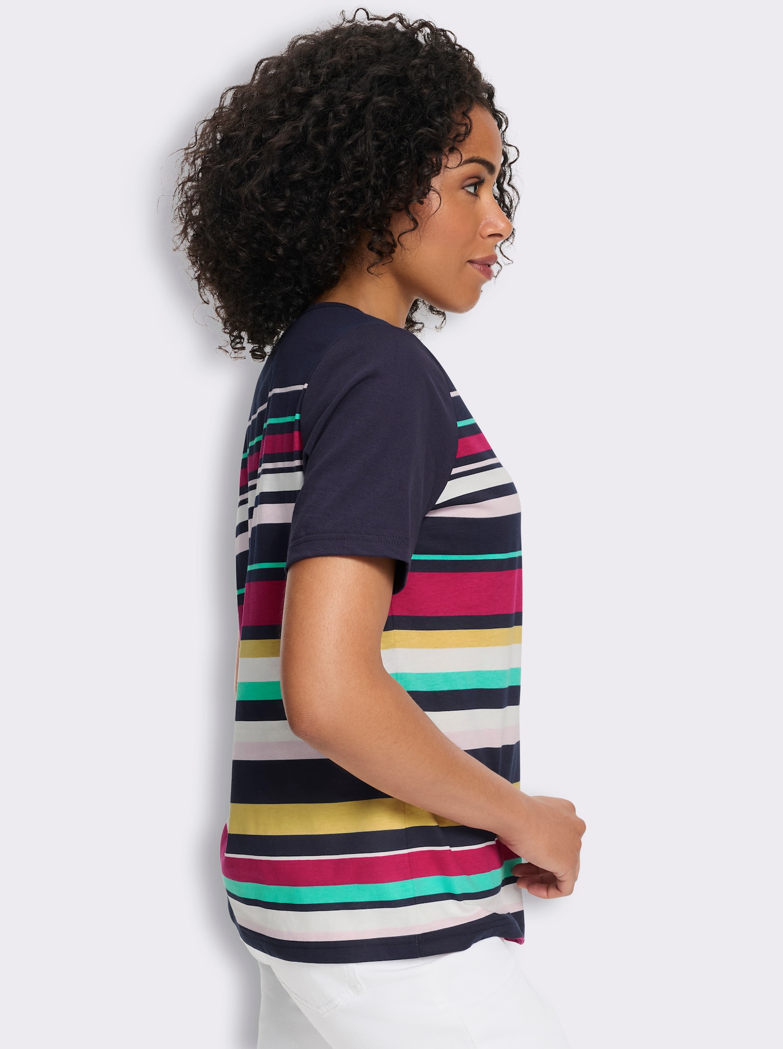 Shirt met korte mouwen en streeppatroon - marine/pink gestreept