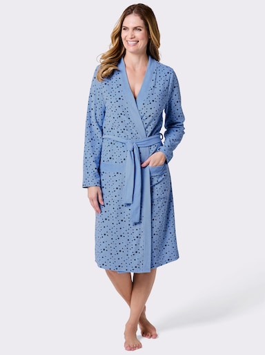 feel good Damenbademantel mit Sternenmuster - himmelblau-marine-bedruckt