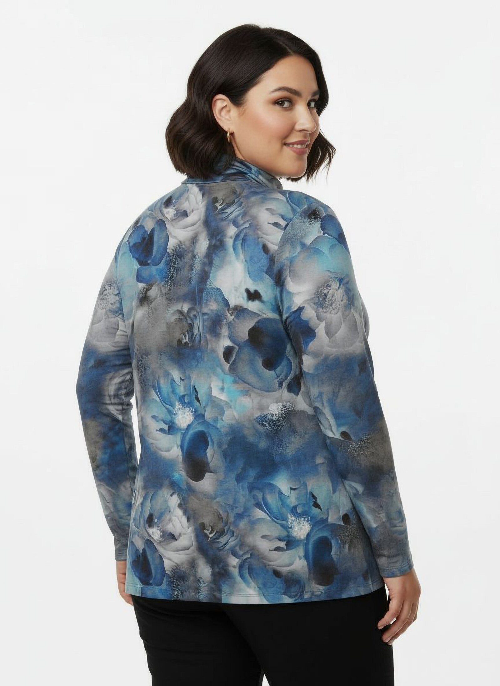 Rollkragenshirt im floralen Dessin - marine-bedruckt