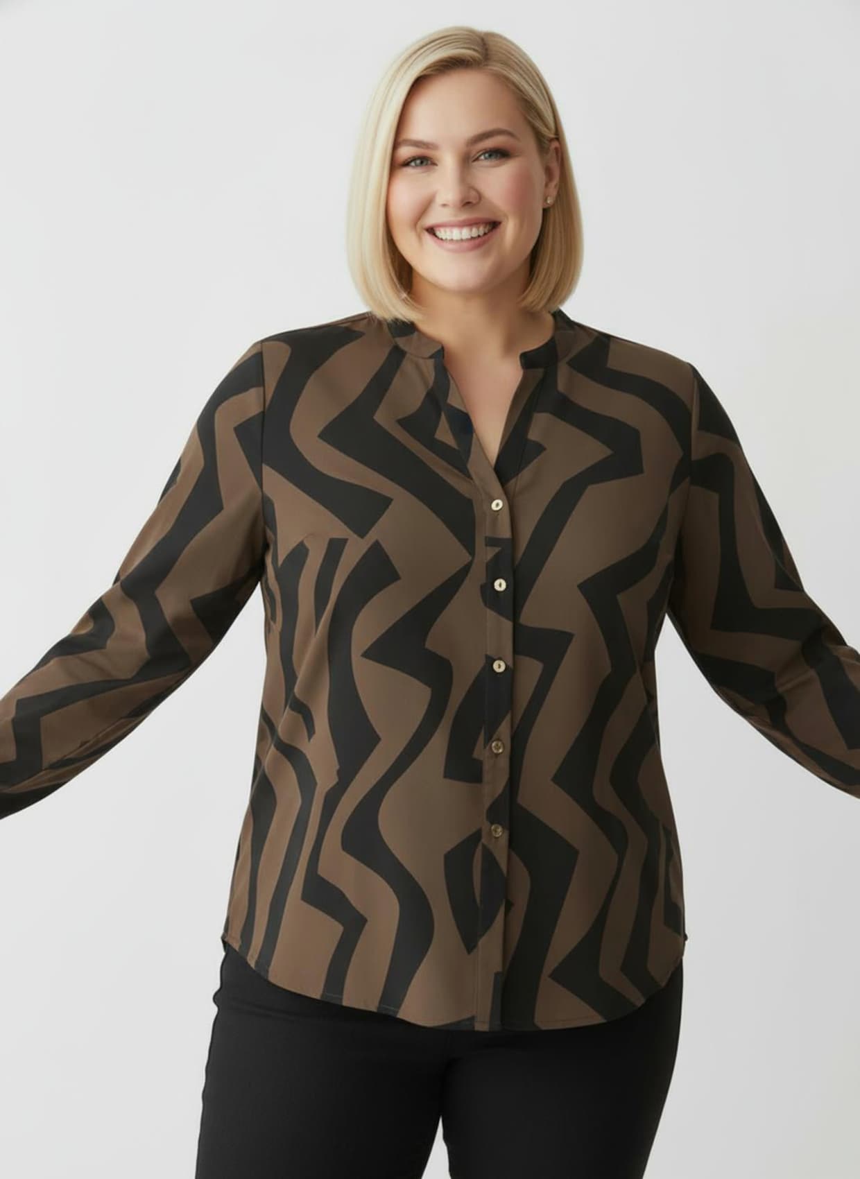 Langarmbluse mit Grafik-Druck - braun-schwarz-bedruckt