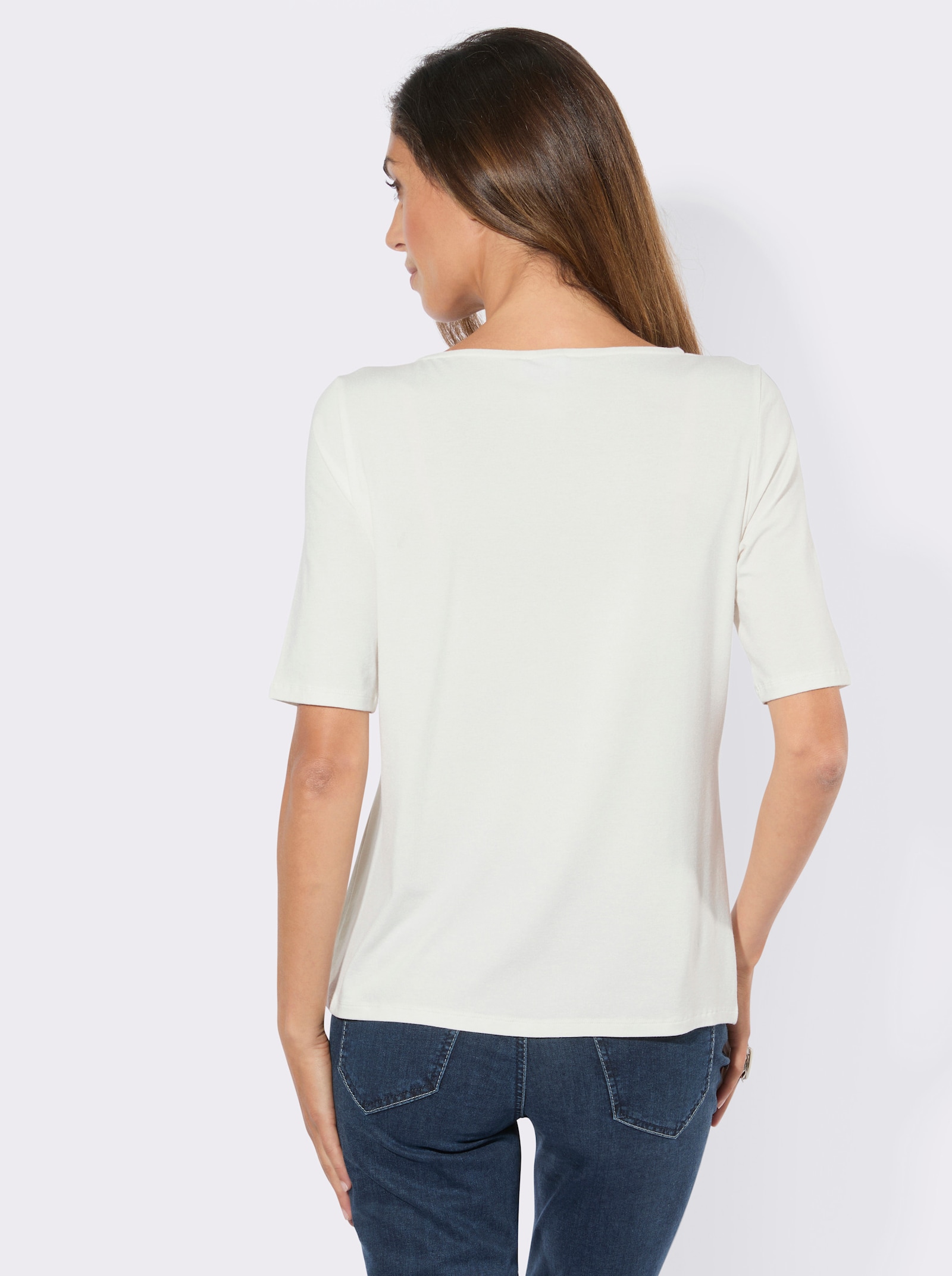 Kurzarmshirt mit asymmetrischem Ausschnitt - ecru