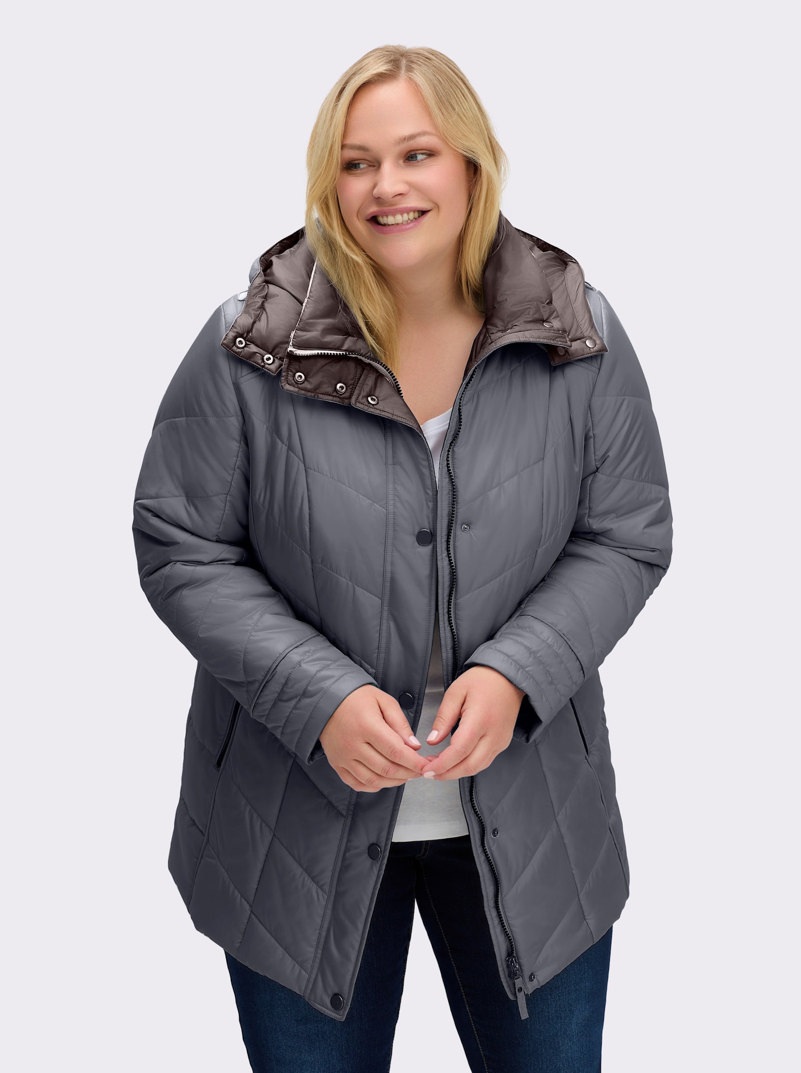 Steppjacke in Microfaser-Qualität, pflegeleicht - grau