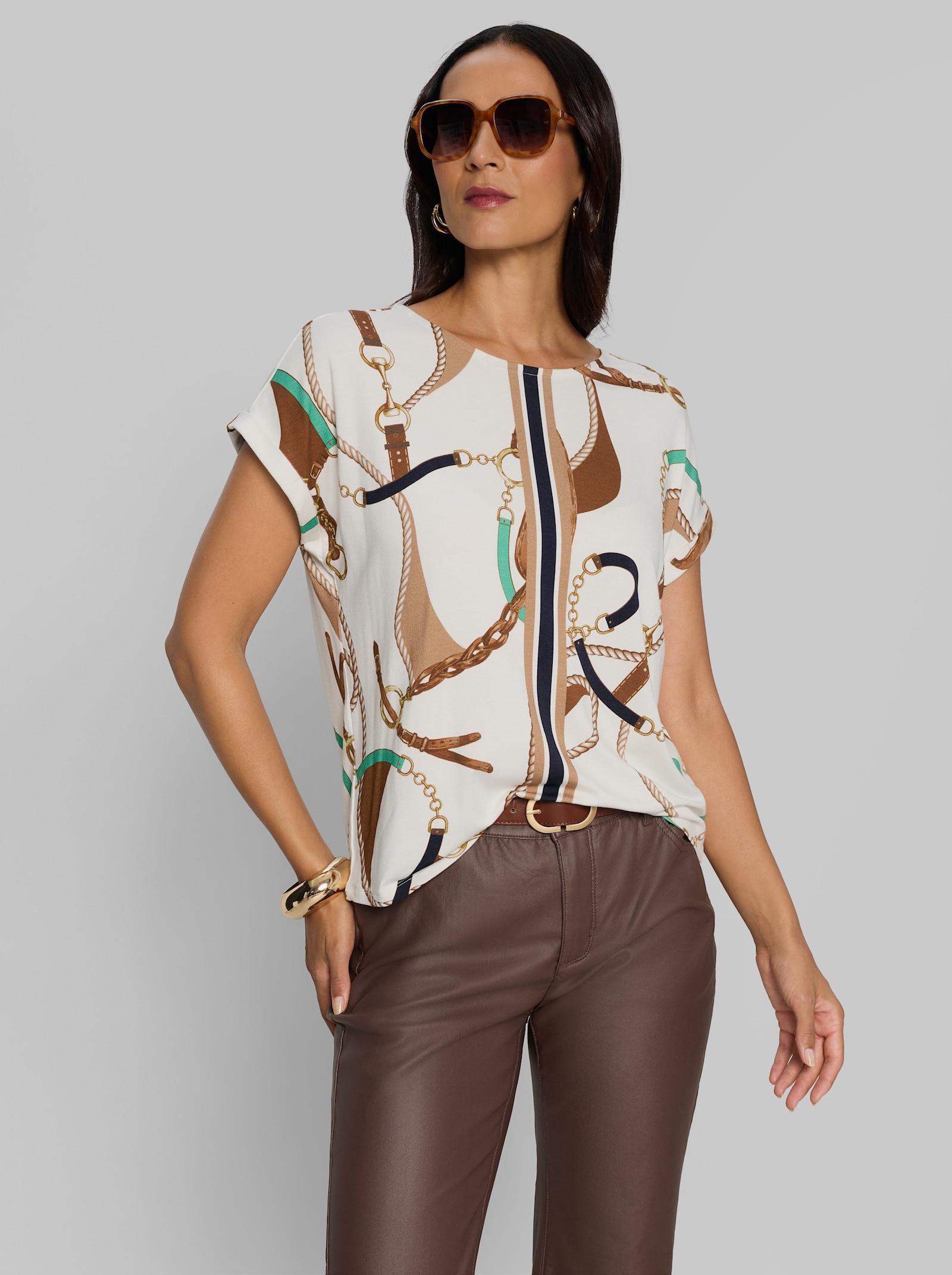 heine Kurzarmshirt mit Ketten-Print - ecru-marine-bedruckt