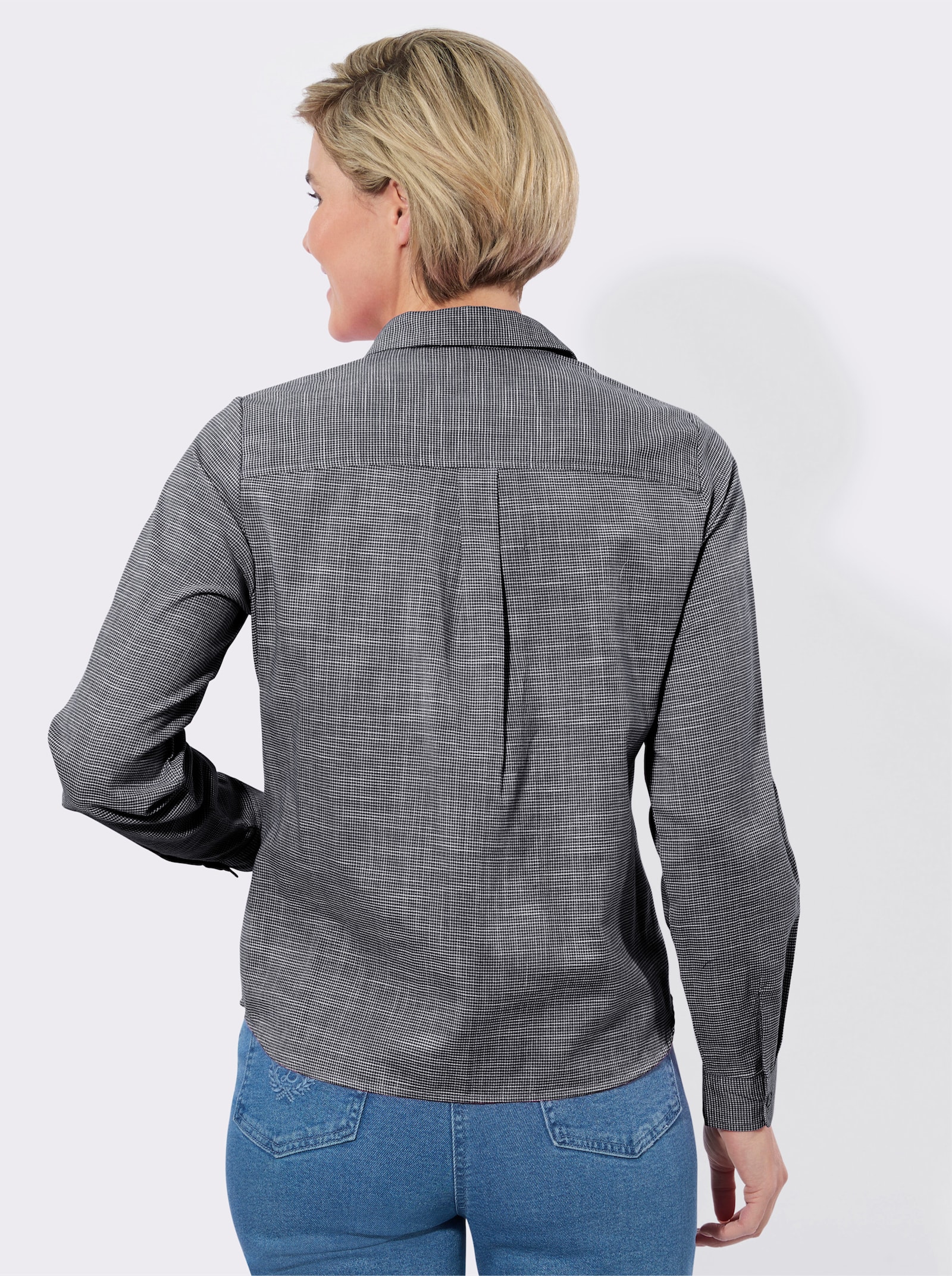 Langarmbluse mit Karo-Muster - schwarz-ecru-kariert