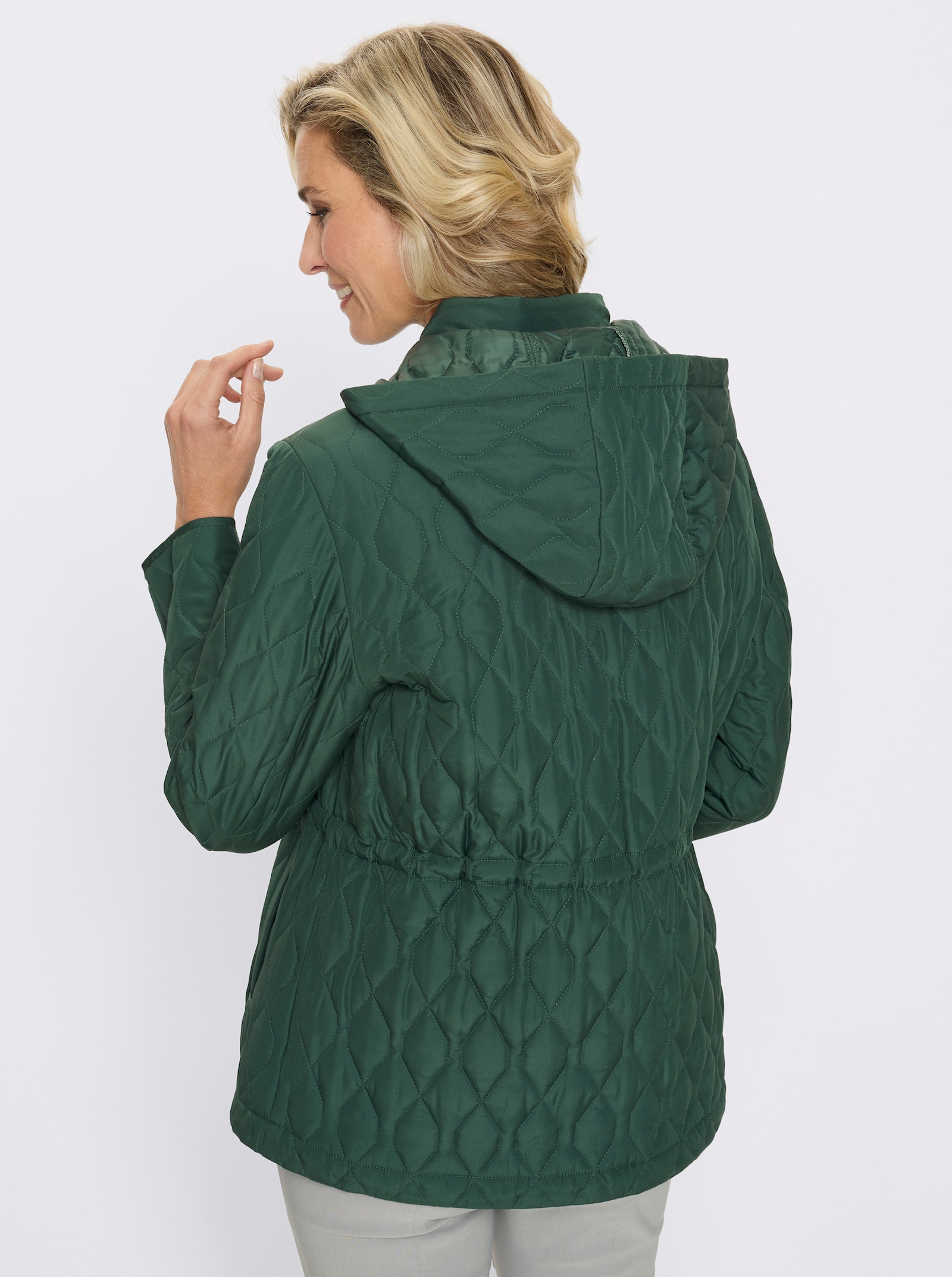 Steppjacke mit verstellbarem Tunnelzug in der Taille - moos