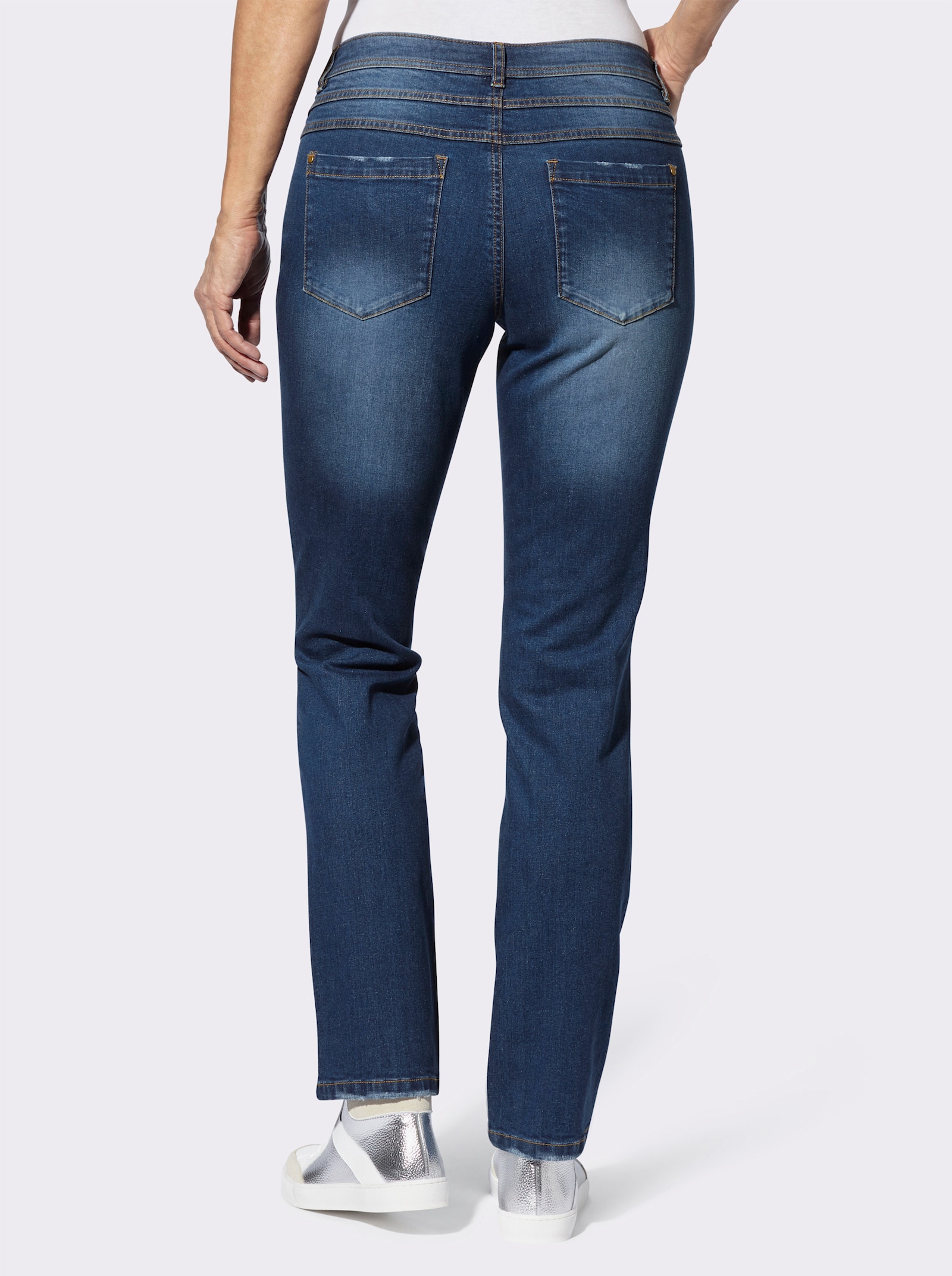 5-Pocket-Jeans mit glitzernden Schmuckknöpfen - blue-stone-washed