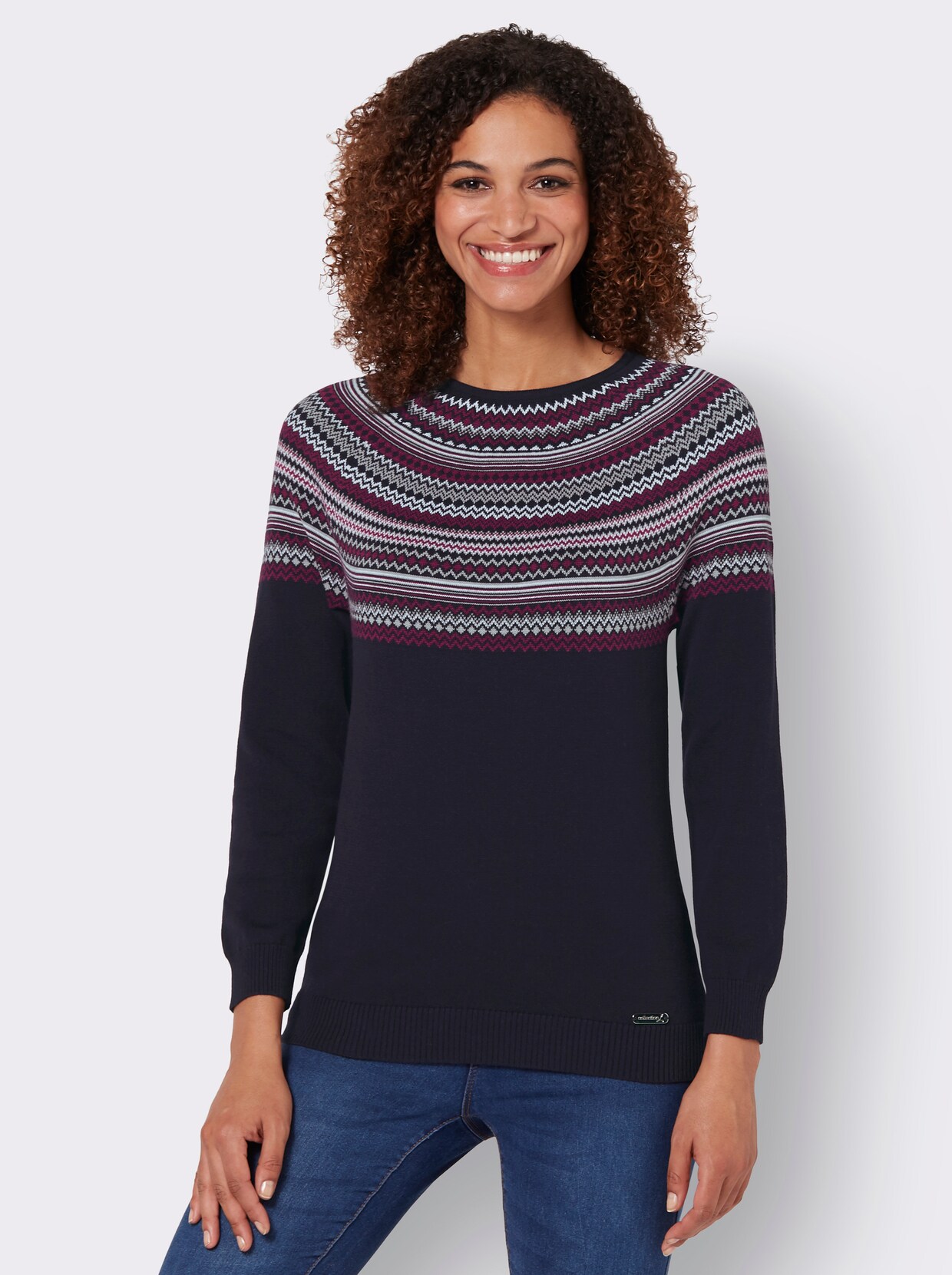 Langarm-Pullover - marine-gemustert