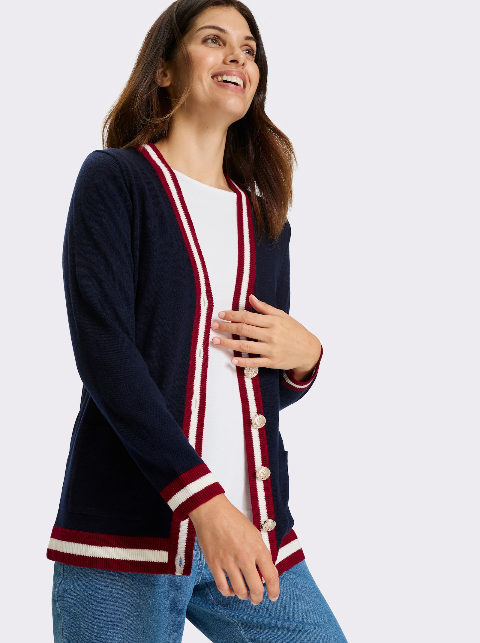 Pletený kardigan - námornícka modrá a červená