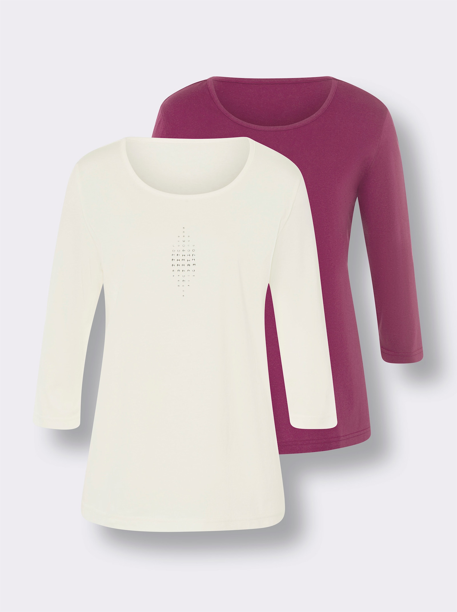 Tričko s 3/4 rukávmi v dvojbalení - šamp. + hnedofialová