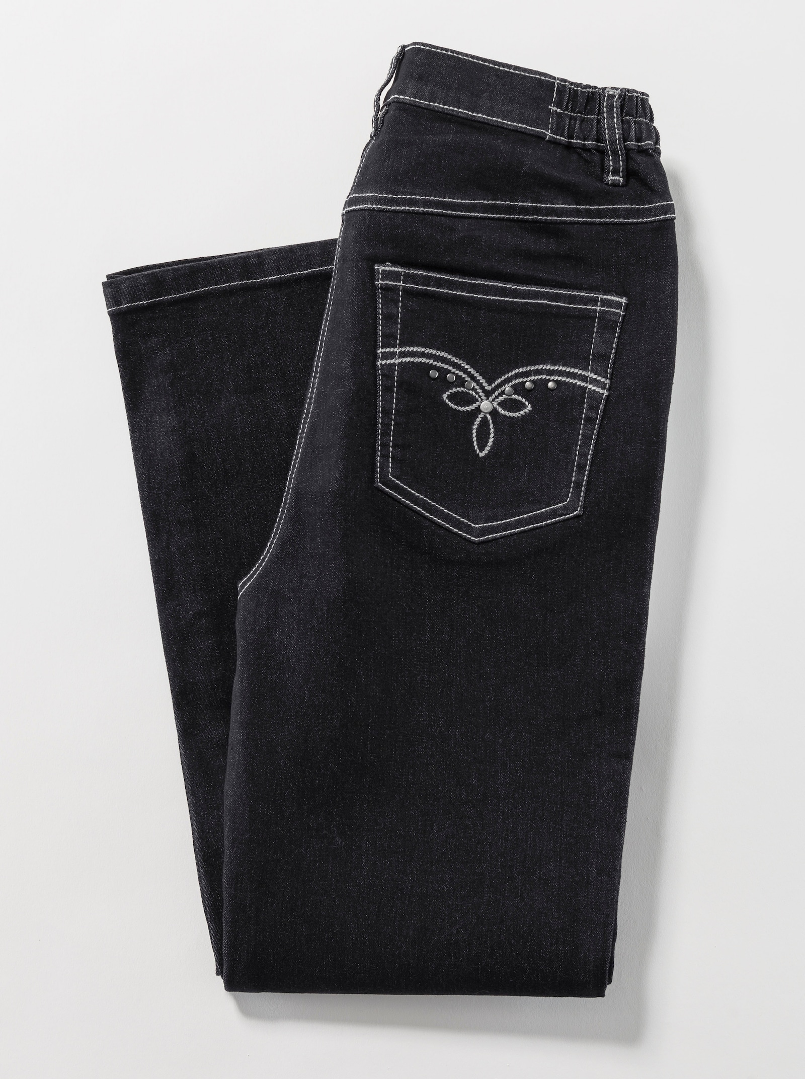 5-pocketjeans met geborduurd motief - black denim
