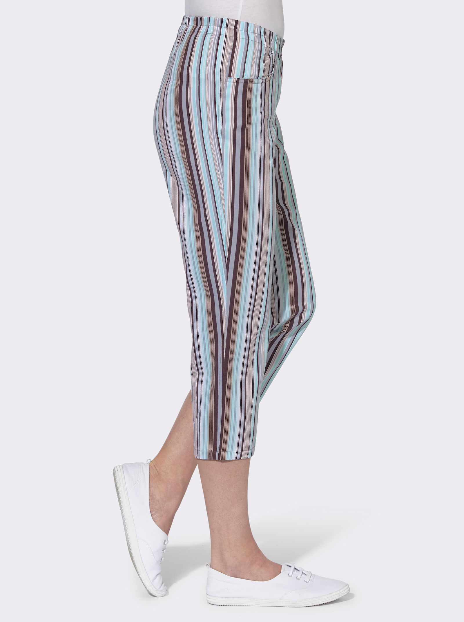 Caprihose aus reiner Baumwolle - aqua-gestreift