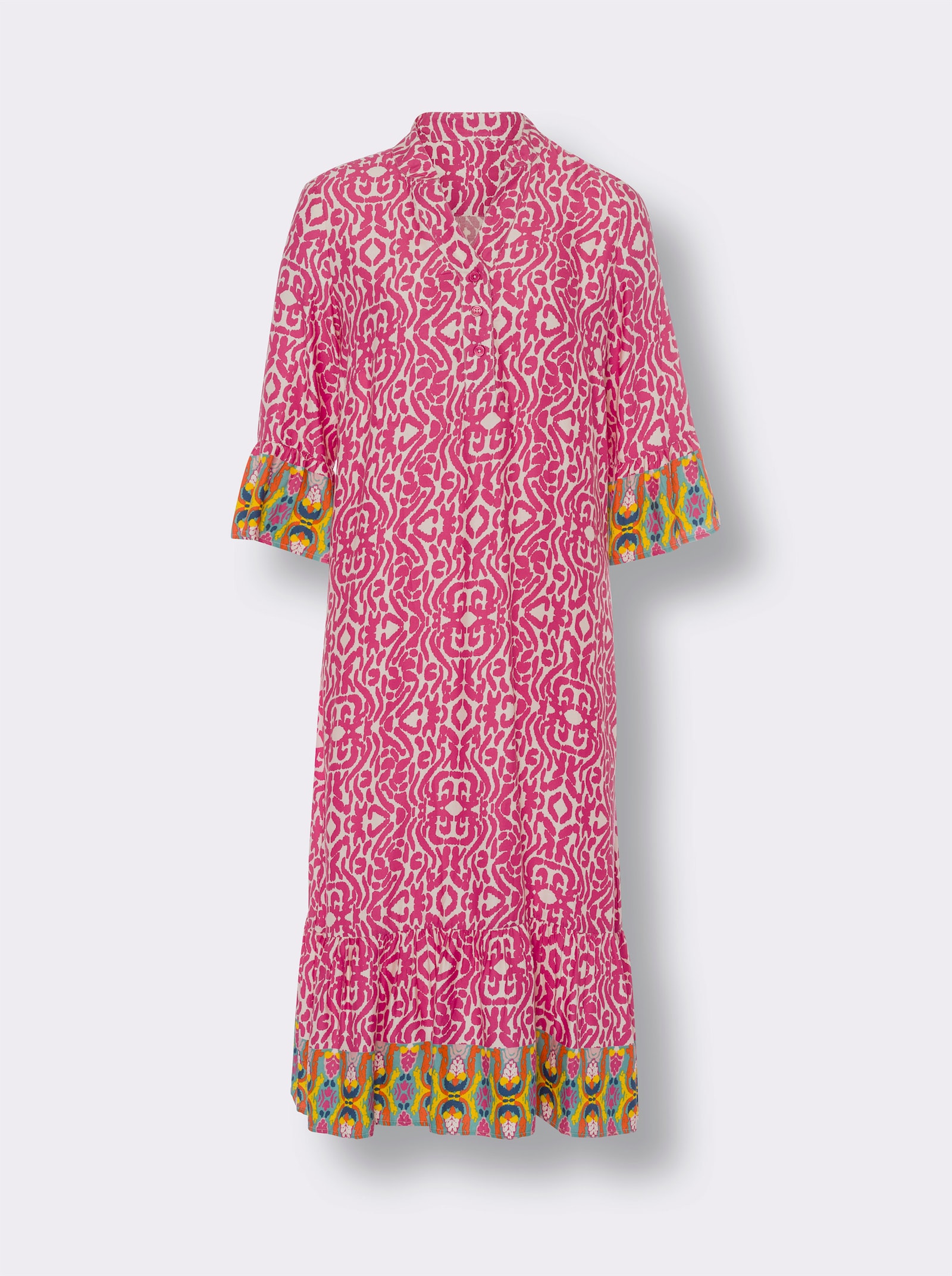 heine Jurk met print en volants - fuchsia/ivoor bedrukt