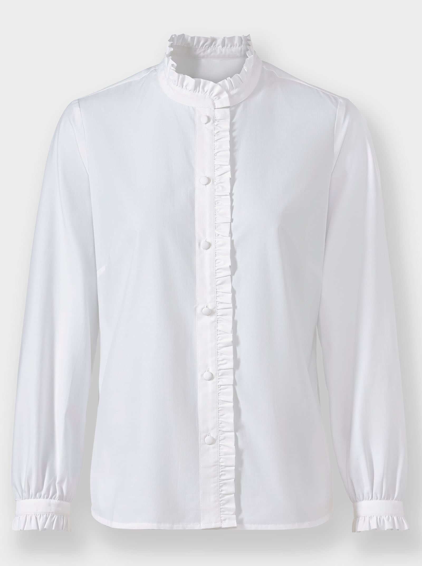 Rüschenbluse mit Stehkragen - weiß