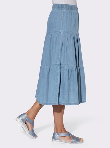 Jeansrock in Stufenform - blue-bleached
