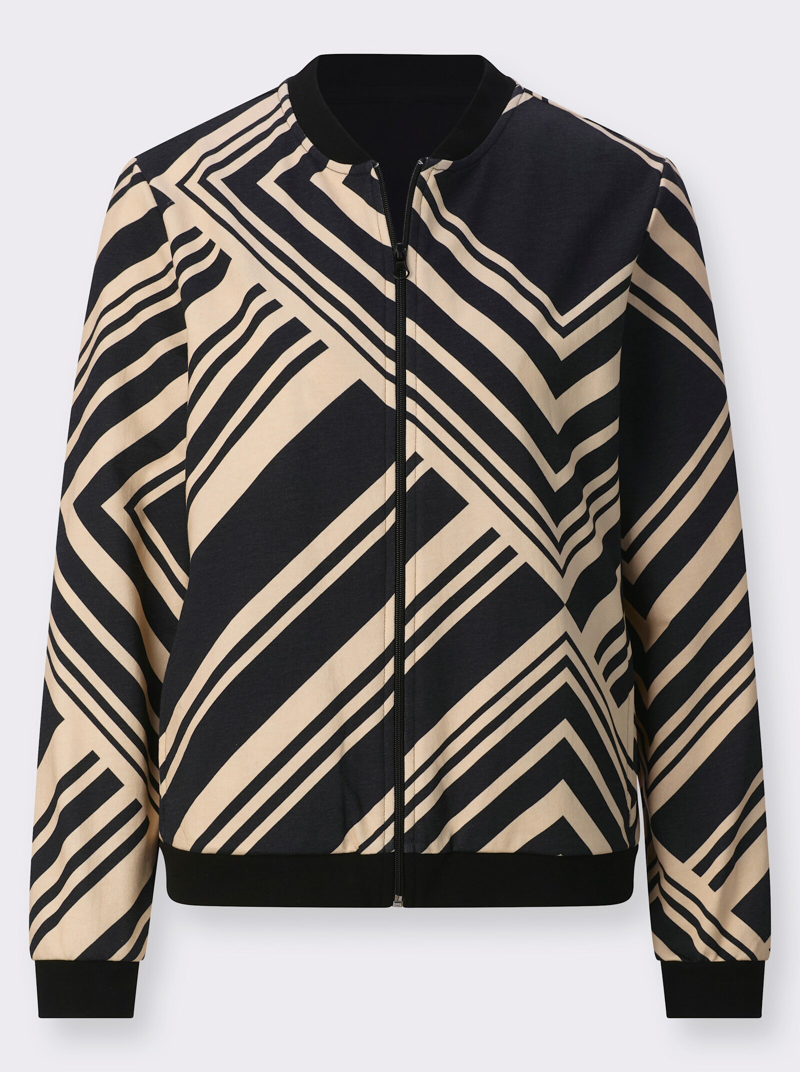 Sweatjacke mit grafischem Druck - schwarz-sand-bedruckt