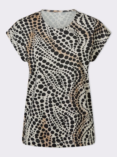 Tričko, krátke rukávy, bodky - Slonovinovo-čierna potlač