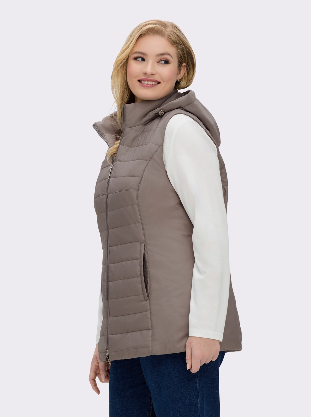 Longweste mit Kapuze - taupe