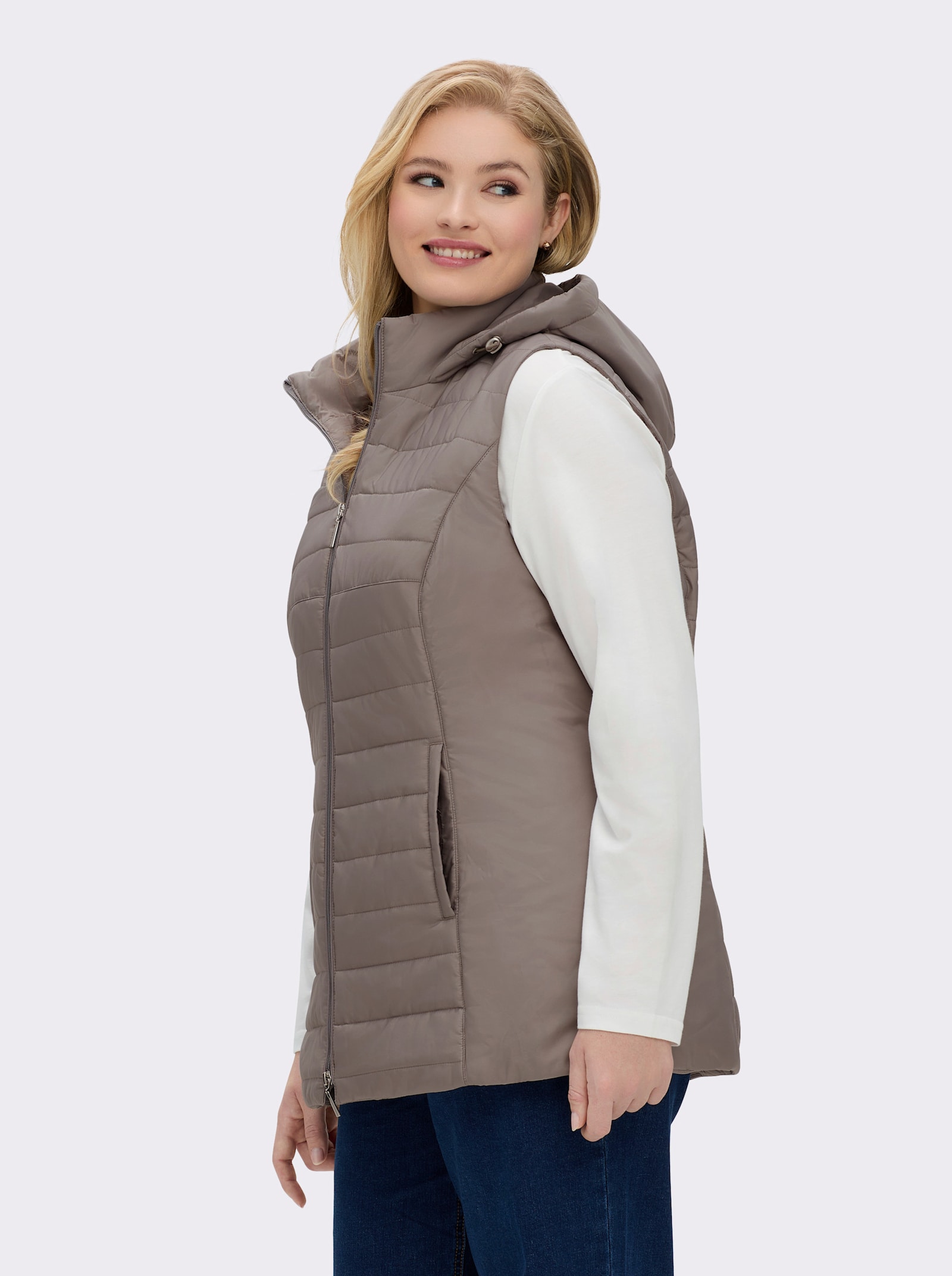 Longweste mit Kapuze - taupe