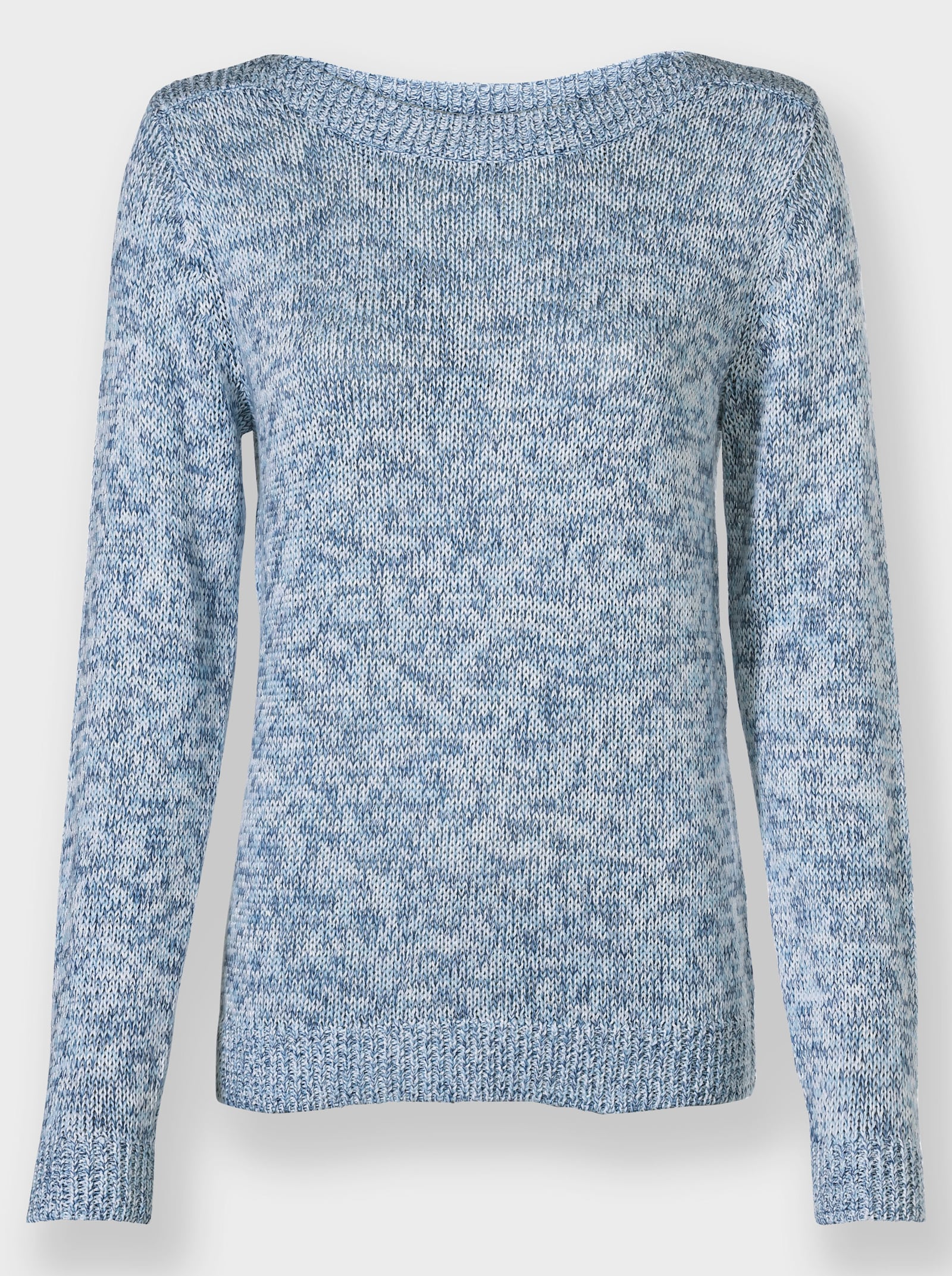 Langarm-Pullover mit Melange-Garn - ecru-jeansblau-meliert