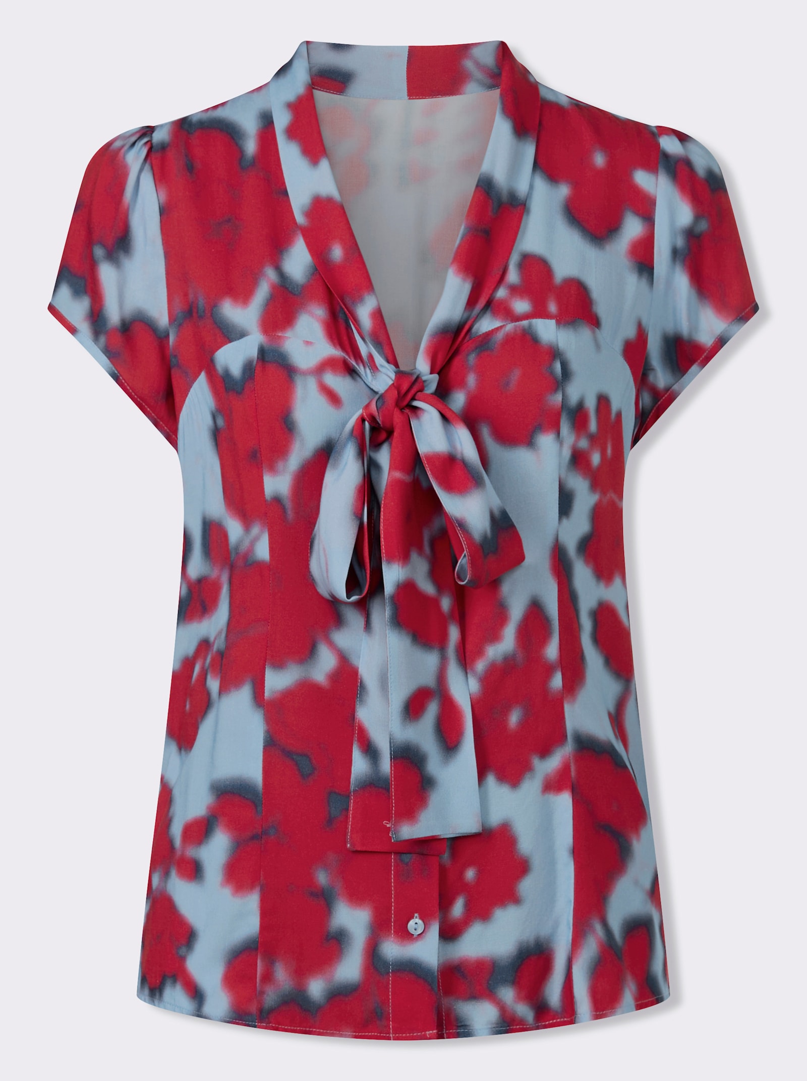 heine Kurzarm-Bluse mit Schluppe - erdbeere-eisblau-bedruckt