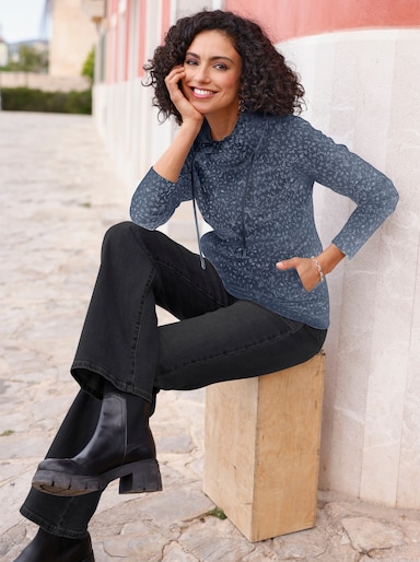 Sweatshirt mit überlappenden Rollkragen - rauchblau-bleu-bedruckt