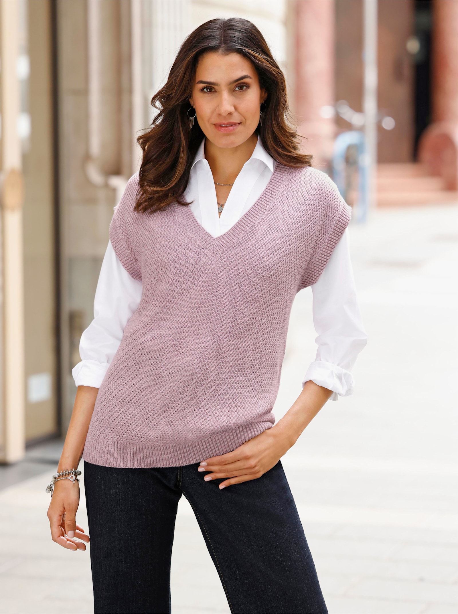 Pullunder in Perlstruktur - mauve-meliert