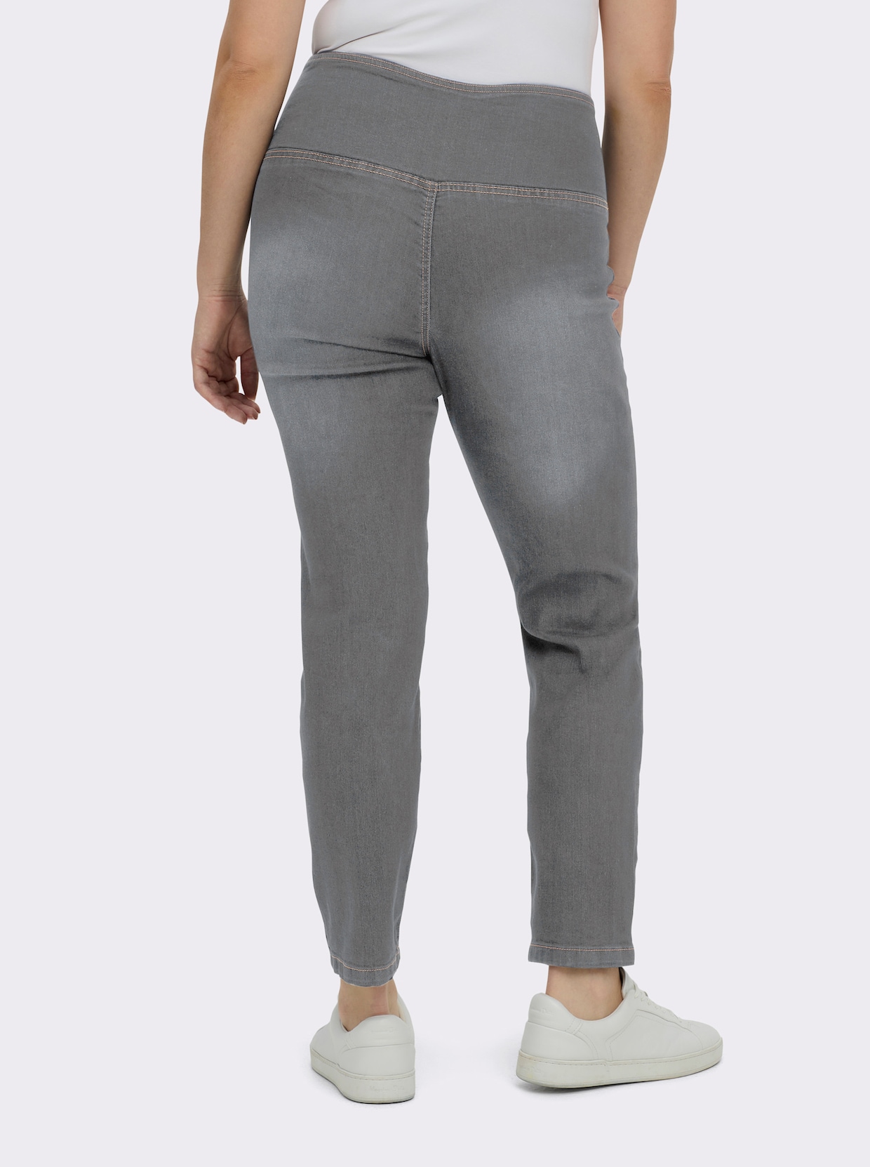 Stretch-Jeans mit überlappendem Bund - light grey-denim