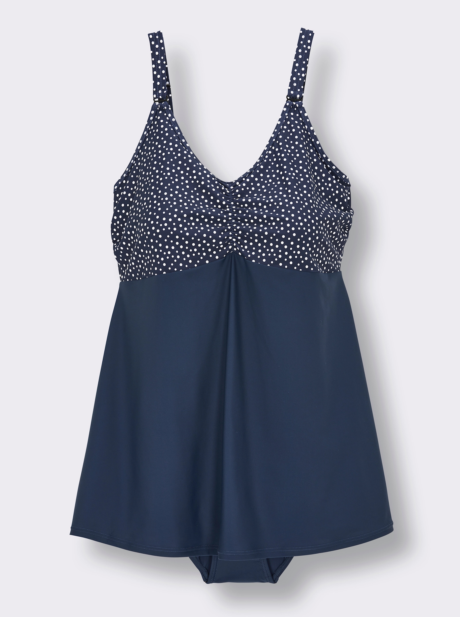 Badeanzug in Kleidchen-Form mit Raffung - dunkelblau-weiß-bedruckt