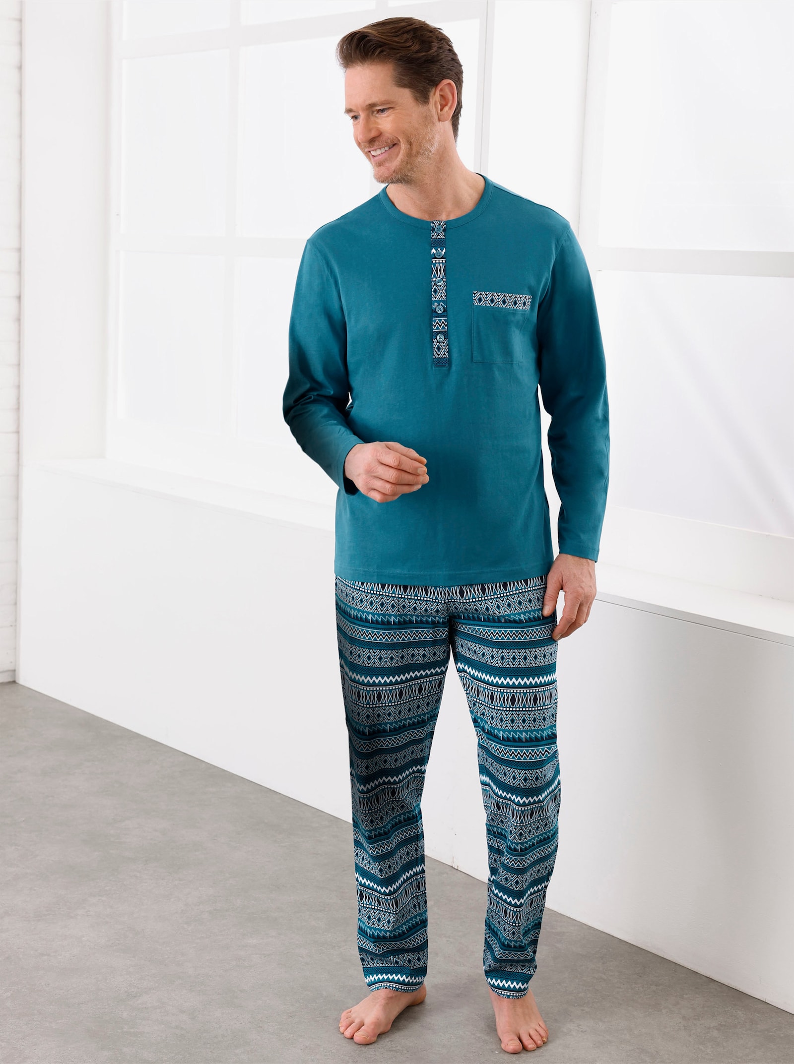 wäschepur men Schlafanzüge - dunkelrot-marine + topas-marine