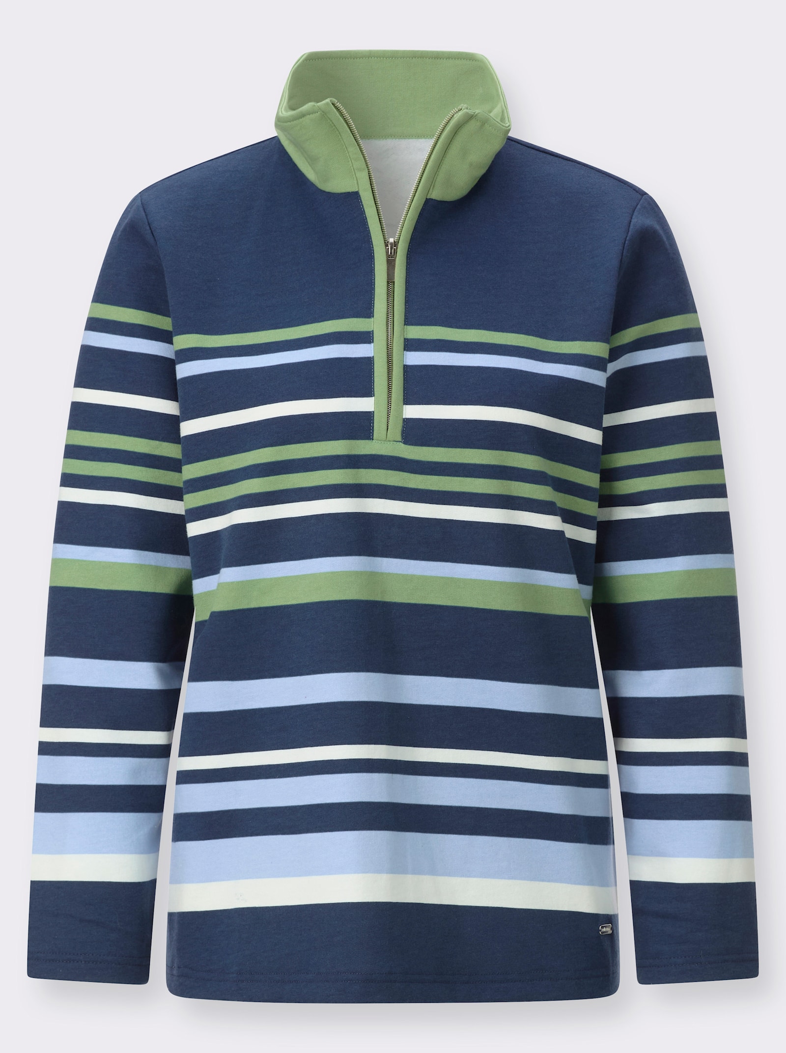 Sweatshirt mit Troyerkragen - dunkelblau-eucalyptus-bedruckt