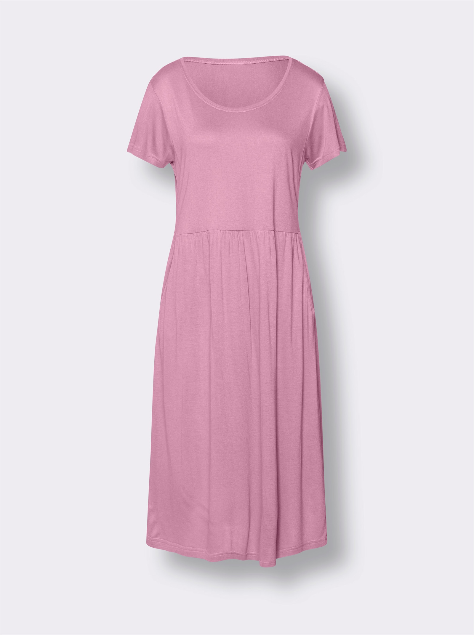 Rynkad trikåklänning med fickor - orkidé