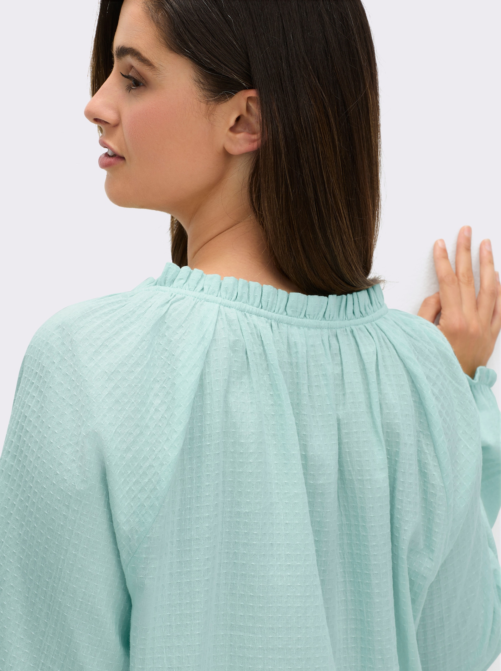 Langarmbluse mit Raffung, strukturiert - kalkmint