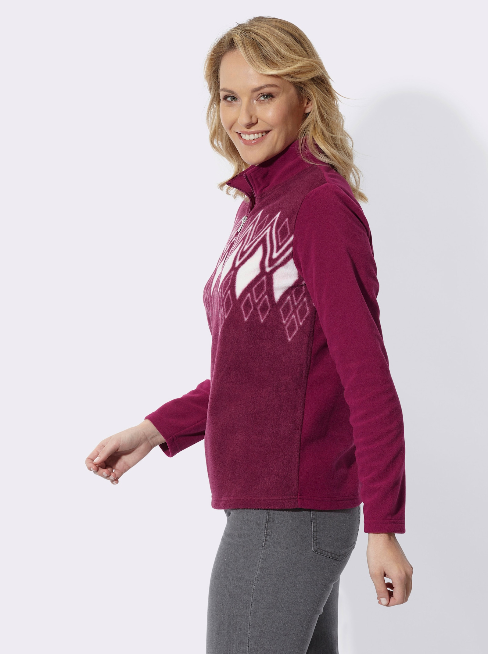 Fleeceshirt mit Norwegermuster - malve-ecru