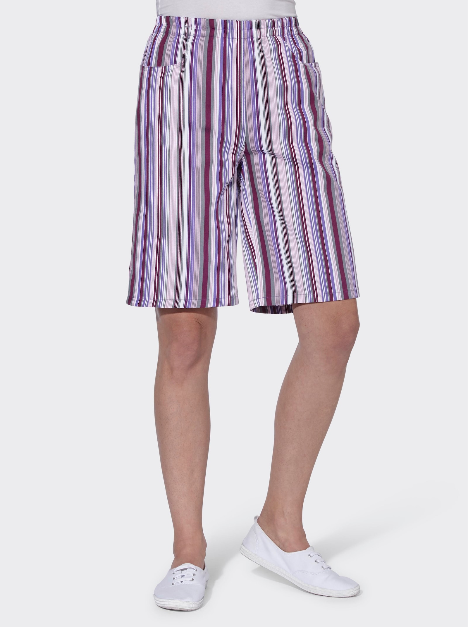 Bermuda met comfortband rondom - bessenrood gestreept