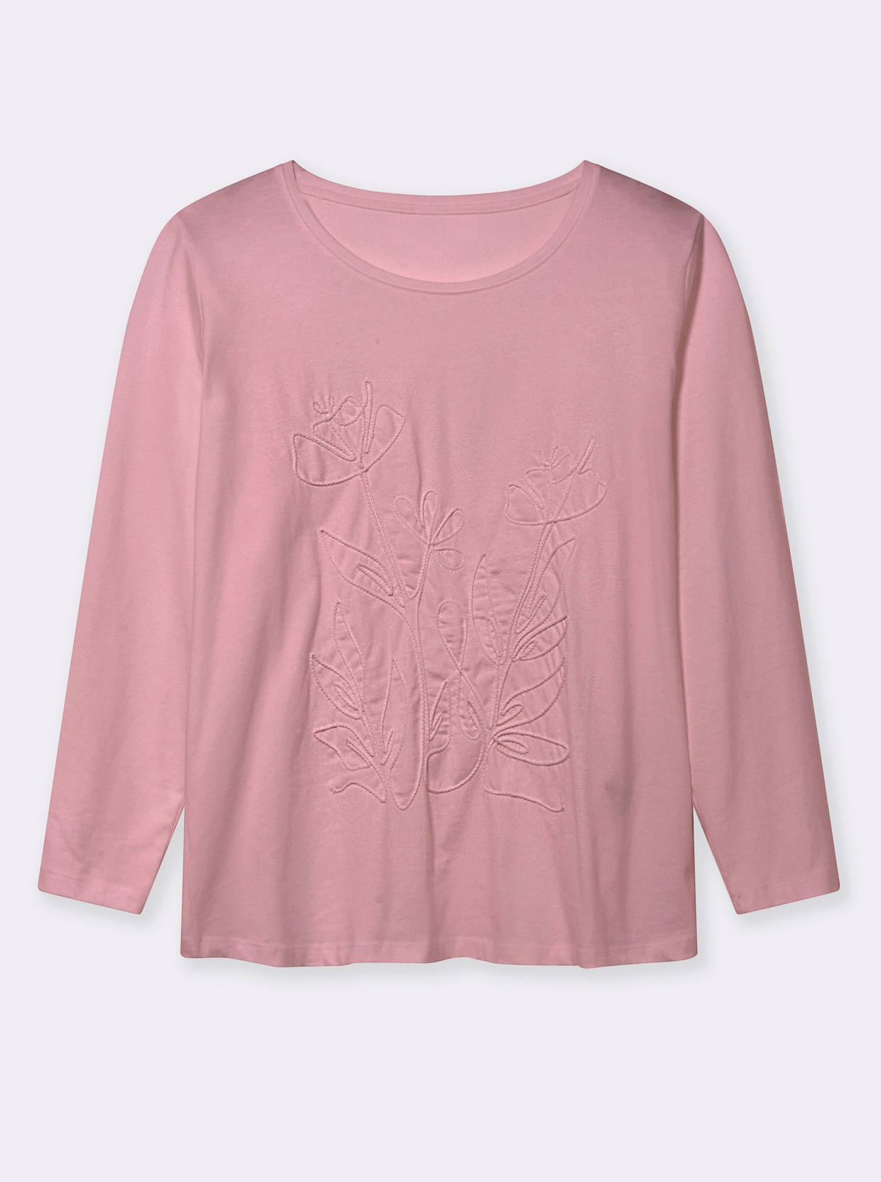 Rundhalsshirt mit Kordel-Stickerei - hortensie