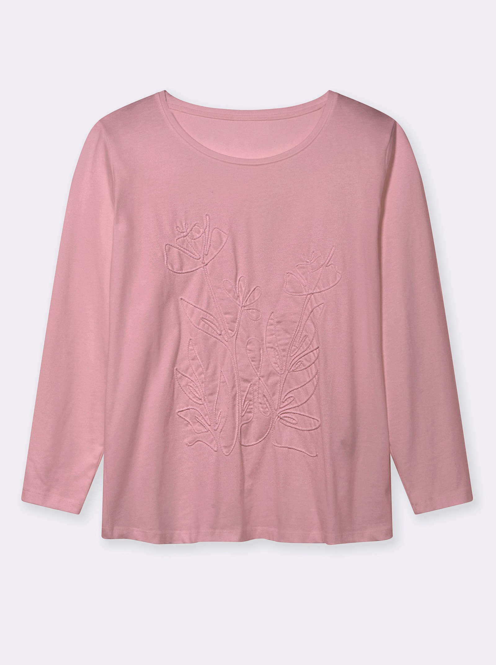 Rundhalsshirt mit Kordel-Stickerei - hortensie