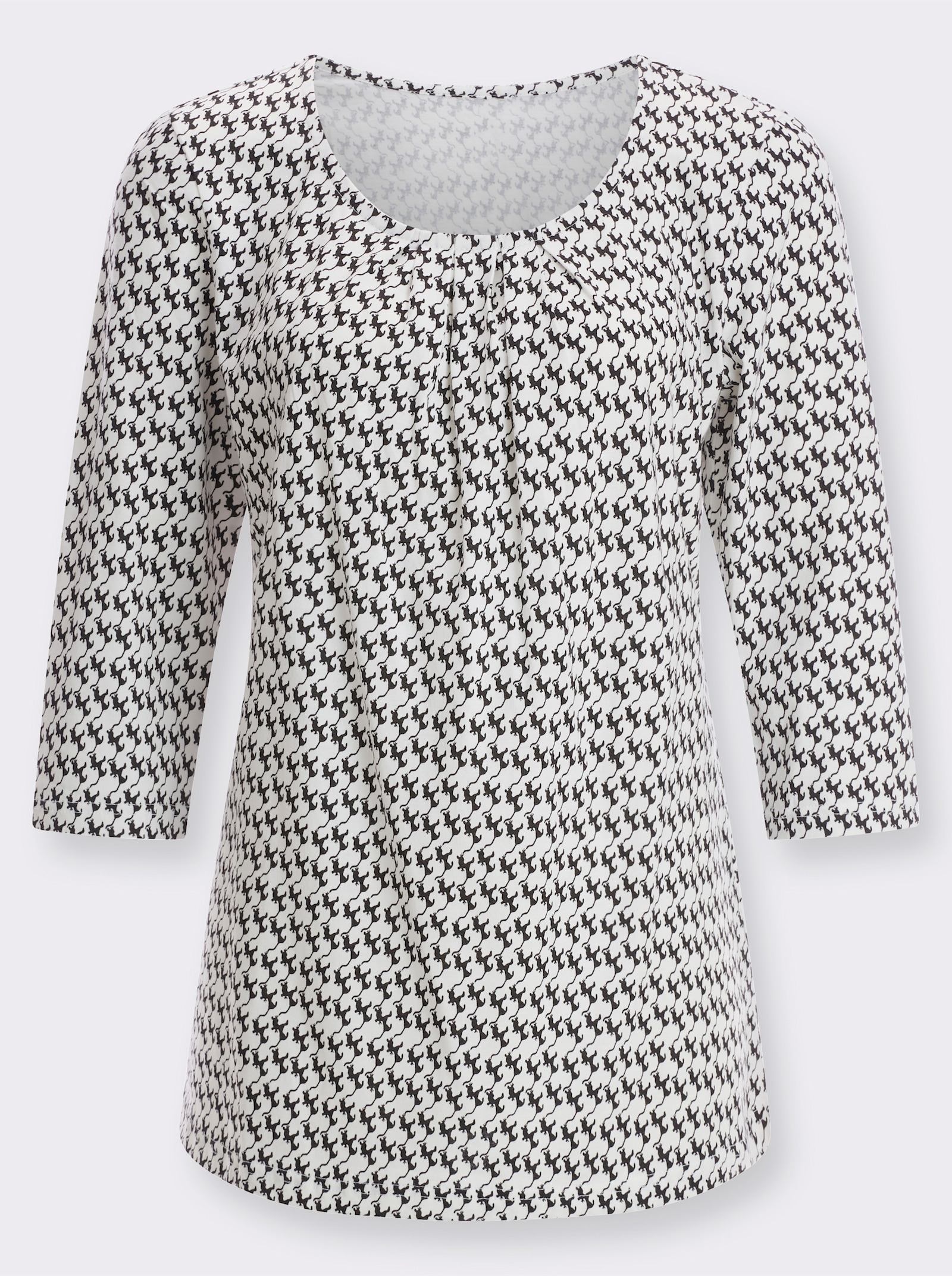 Tričko, 3/4 ruk.,potlač mačiek - svetlobéžovo-čierna potlač