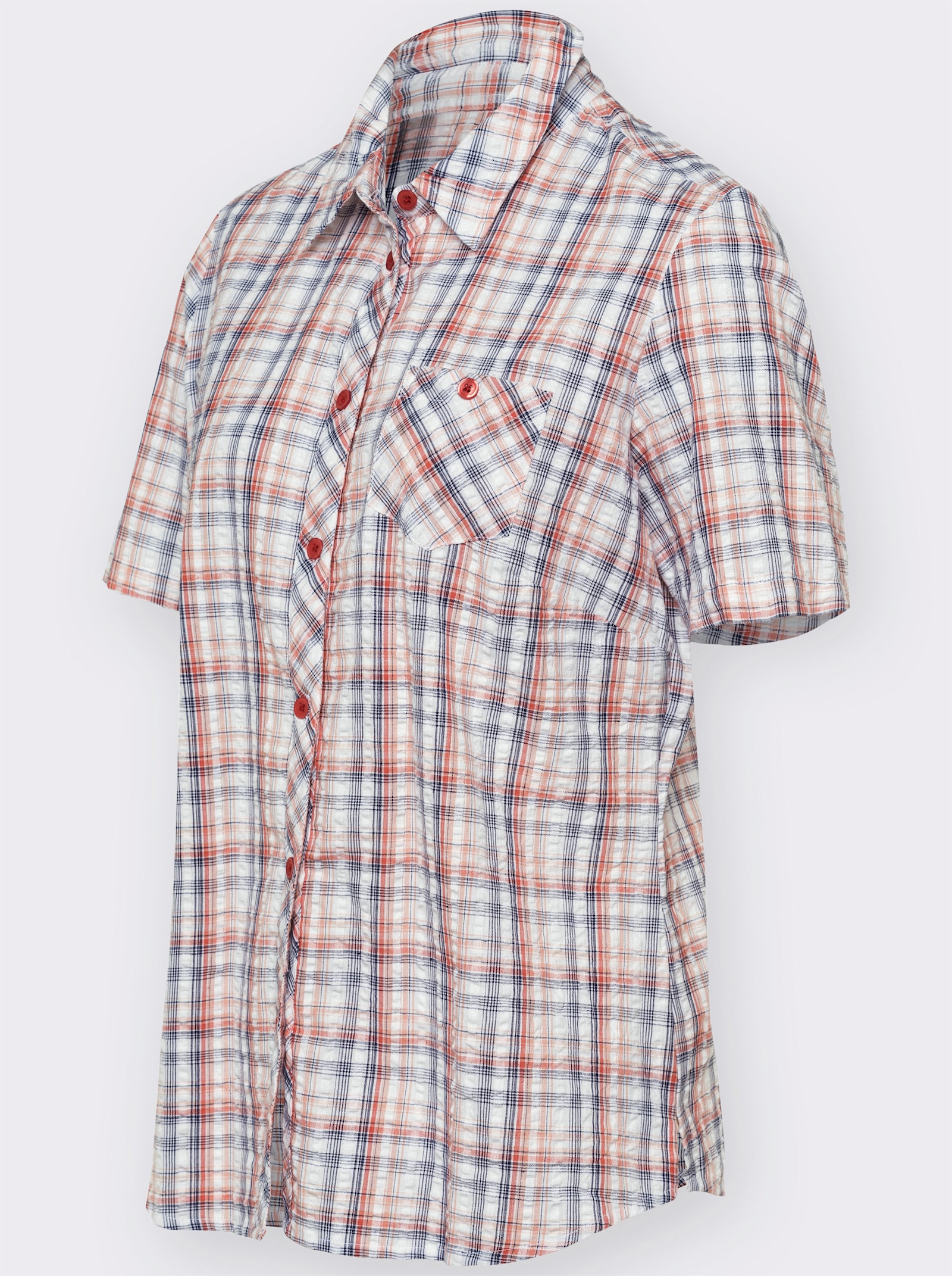 Baumwollbluse aus Seersucker - grapefruit-kariert