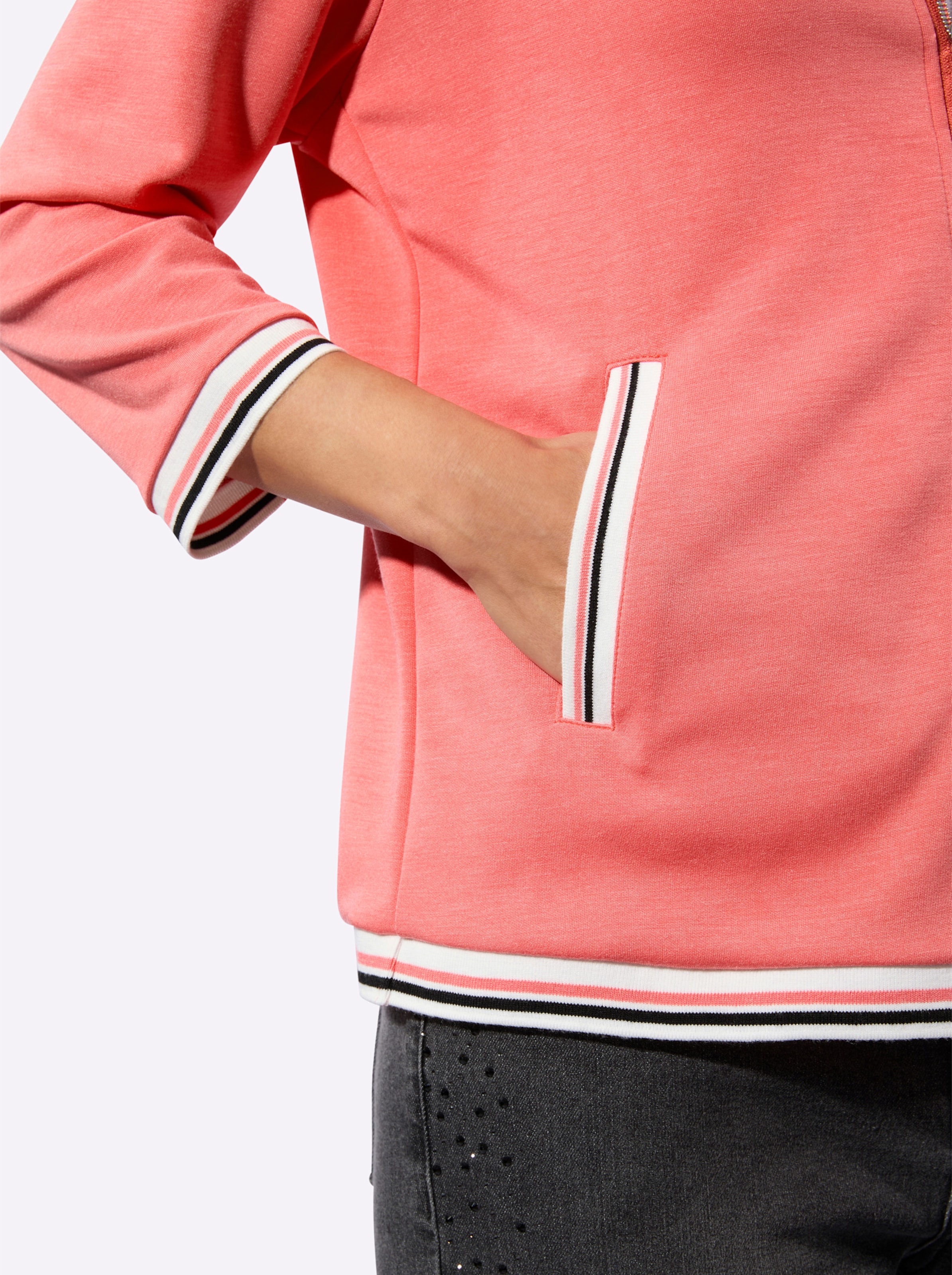 Damen Sweatjacke mit gestreiften Bündchen koralle, Größe 46 - Bild 3