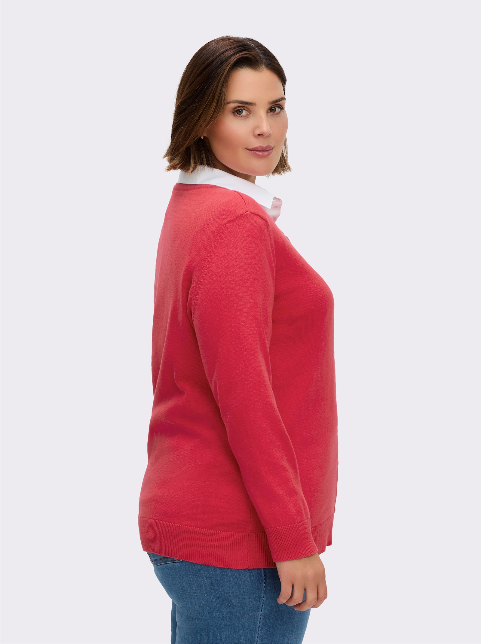 Strickjacke aus reiner Baumwolle - korallenrot