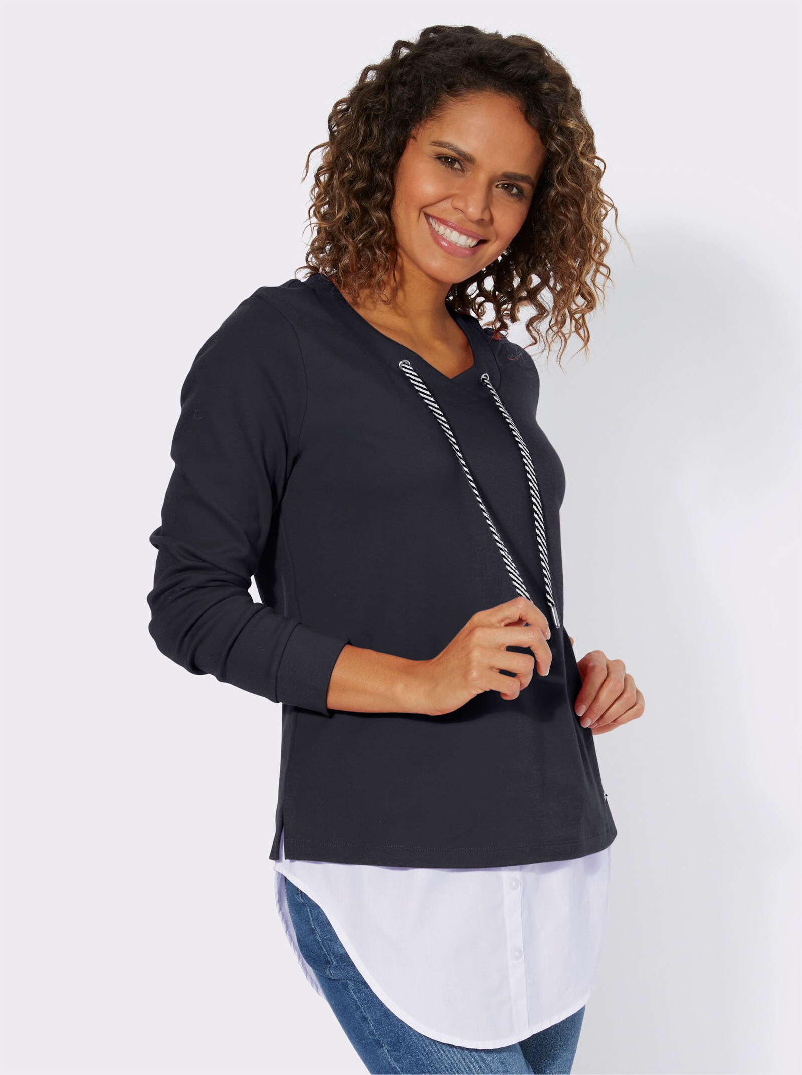 2-in-1-Shirt mit Blusensaum - marine