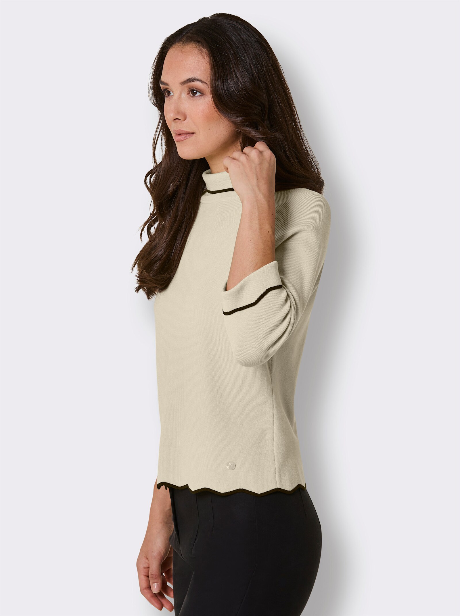 CREATION L PREMIUM Rollkragenpullover mit gewellte Abschlüssen - champagner-schwarz