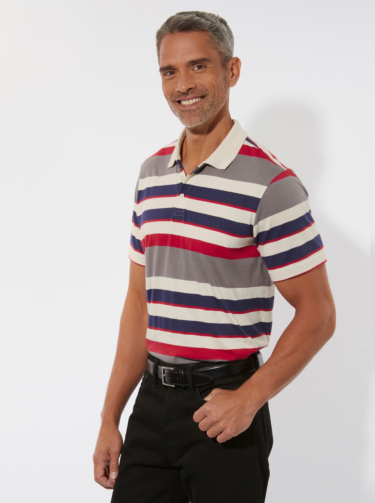 Poloshirt - erdbeere-sand-geringelt
