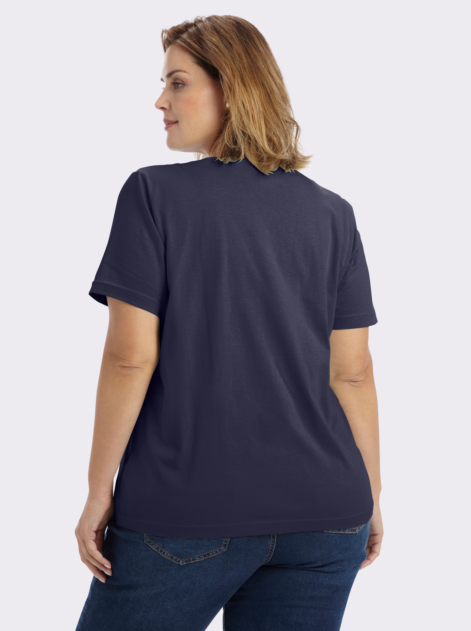 Kurzarmshirt mit V-Ausschnitt - nachtblau